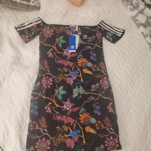 Adidas Reversible Floral BlackOff Shoulder Dress M